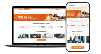 NRI Edge: "A one-stop knowledge hub." Shows website on laptop and mobile. Button: Visit Now.