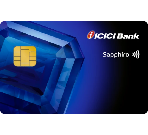 ICICI Bank Sapphiro contactless card with premium blue design.
